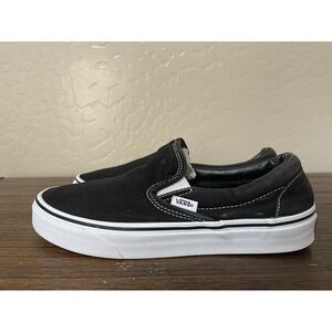 Vans Slip On Classic Black White Low Canvas Shoes Mens 6.5 Womens 8 Sneakers